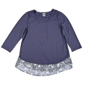 Anne Klein Purple Scoop Neck 3/4 Sleeve Loose Top Size Medium
